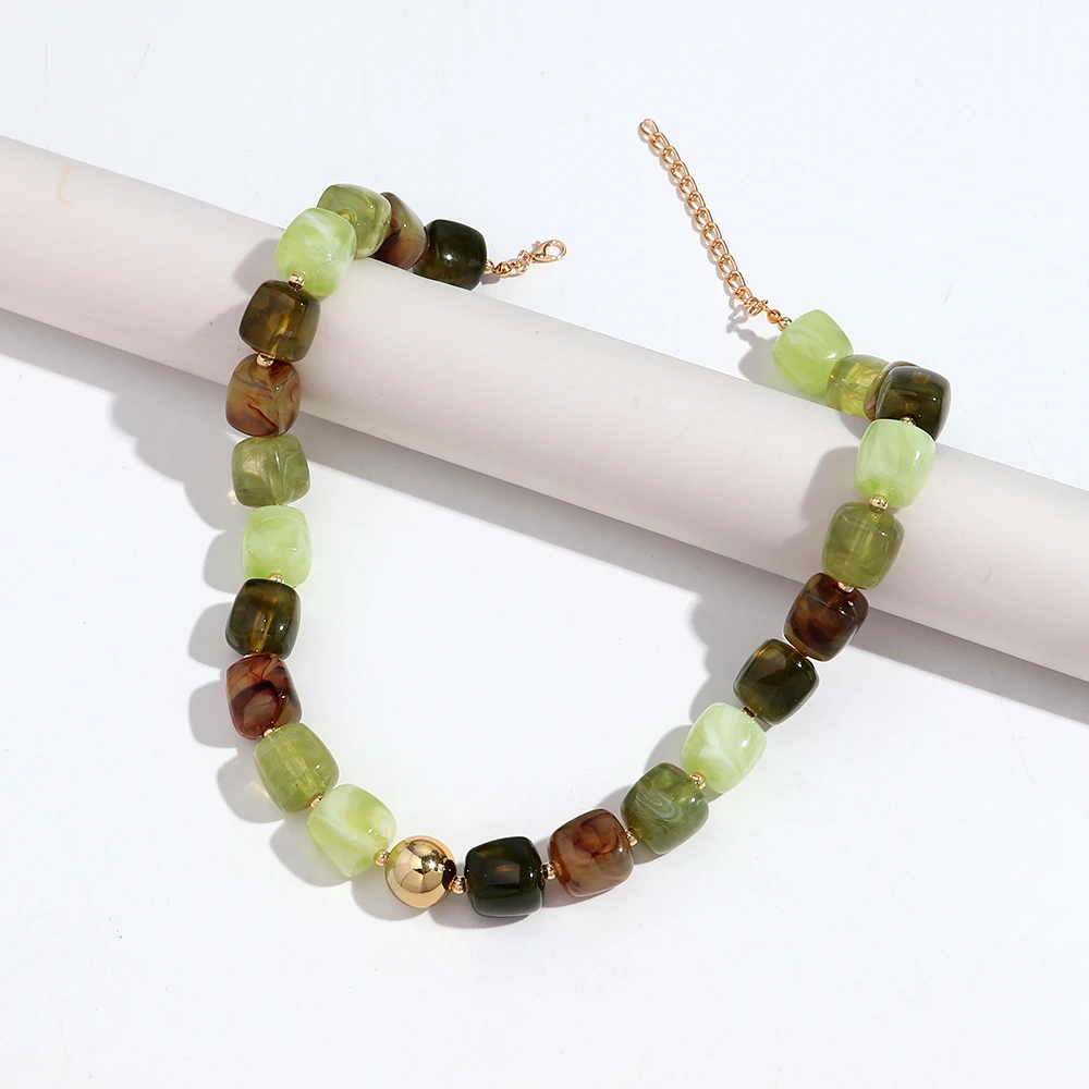Boho Colorful Acrylic Geometric Square Beads Necklace Fashion Resin Geometry Beaded Collar Necklace 2026 New Jewelry Gifts