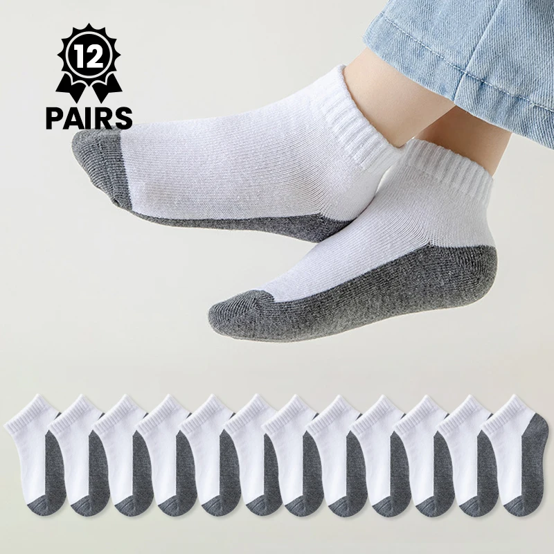 12 Pairs Kids Breathable Sport Ankle Socks Non-Slip Casual School Uniform Socks for Boys And Girls
