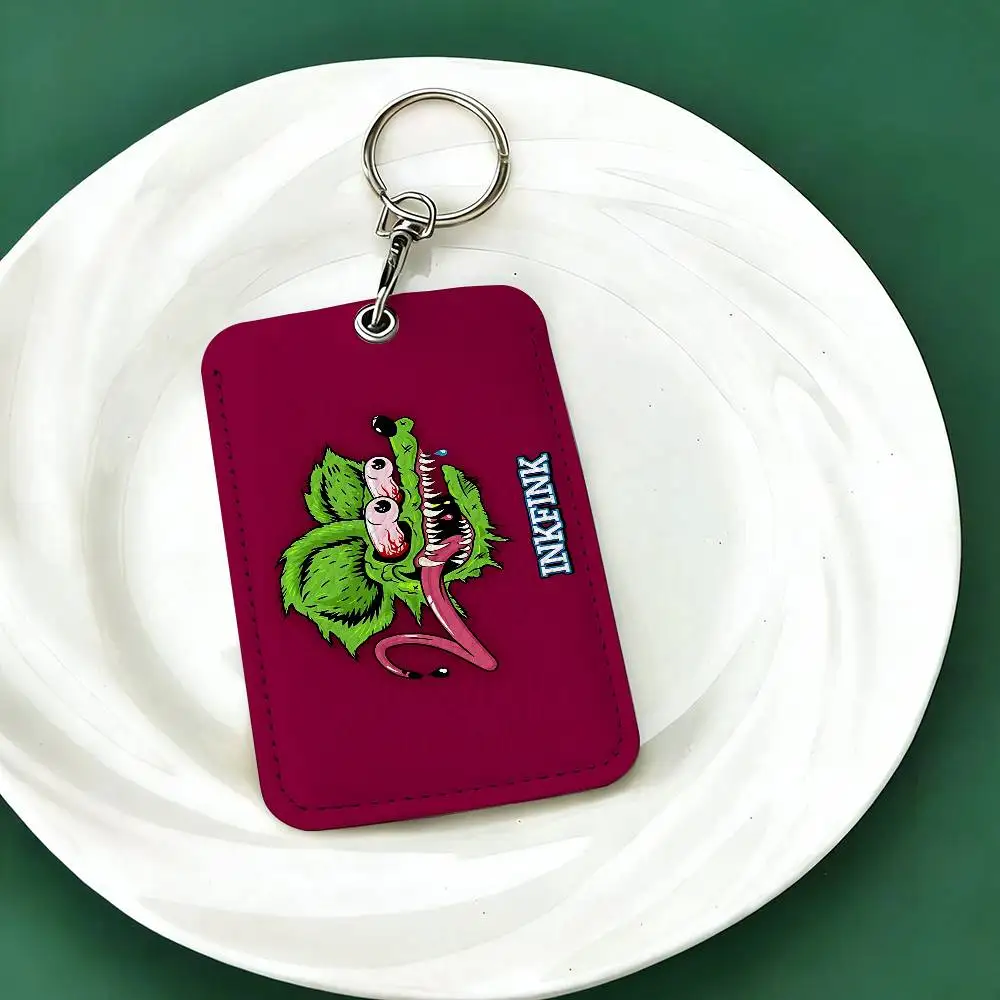 Funny Rat Fink 1Pc PU Leather Card Holder Keychain Key Ring Door Lock Access Tags ID Card Case Keychain Card