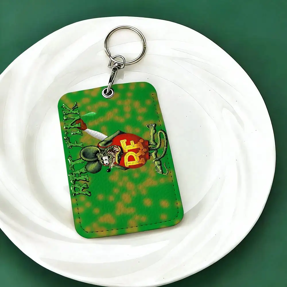Funny Rat Fink 1Pc PU Leather Card Holder Keychain Key Ring Door Lock Access Tags ID Card Case Keychain Card