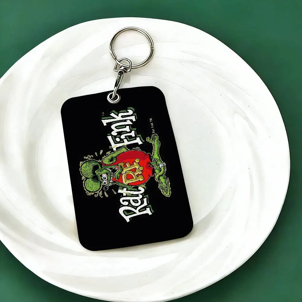 Funny Rat Fink 1Pc PU Leather Card Holder Keychain Key Ring Door Lock Access Tags ID Card Case Keychain Card