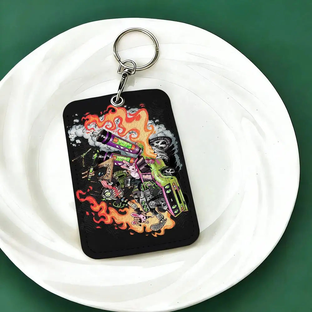 Funny Rat Fink 1Pc PU Leather Card Holder Keychain Key Ring Door Lock Access Tags ID Card Case Keychain Card