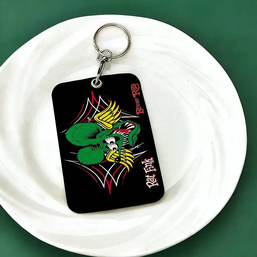 Funny Rat Fink 1Pc PU Leather Card Holder Keychain Key Ring Door Lock Access Tags ID Card Case Keychain Card