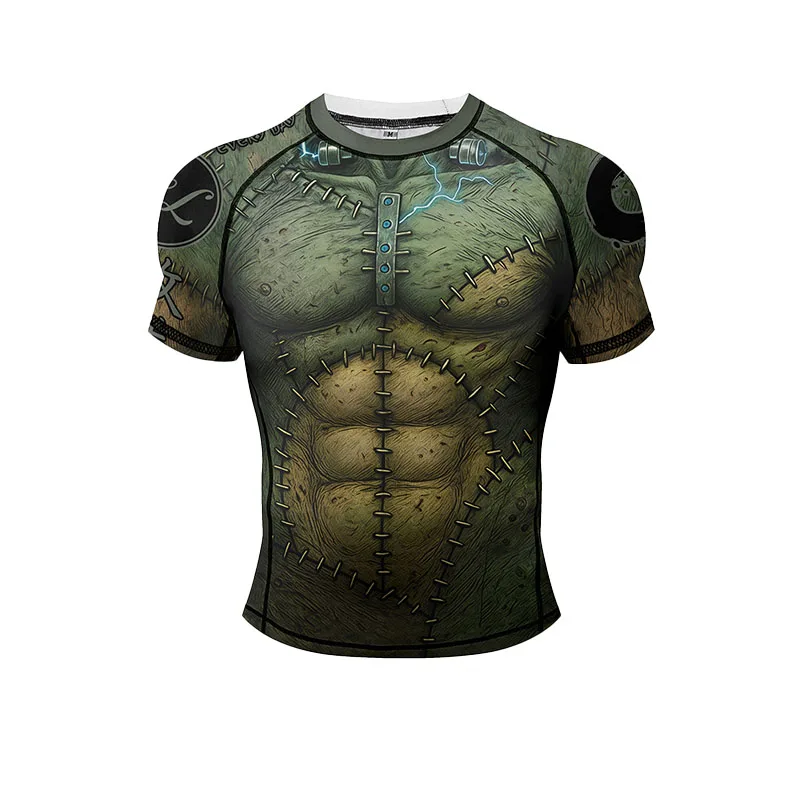 No Gi BJJ Shirts Jiu Jitsu Kickboxing Training Rashguard Compression Sports Gym Blouse Polyester Spandex Hem Rubber for Fitness