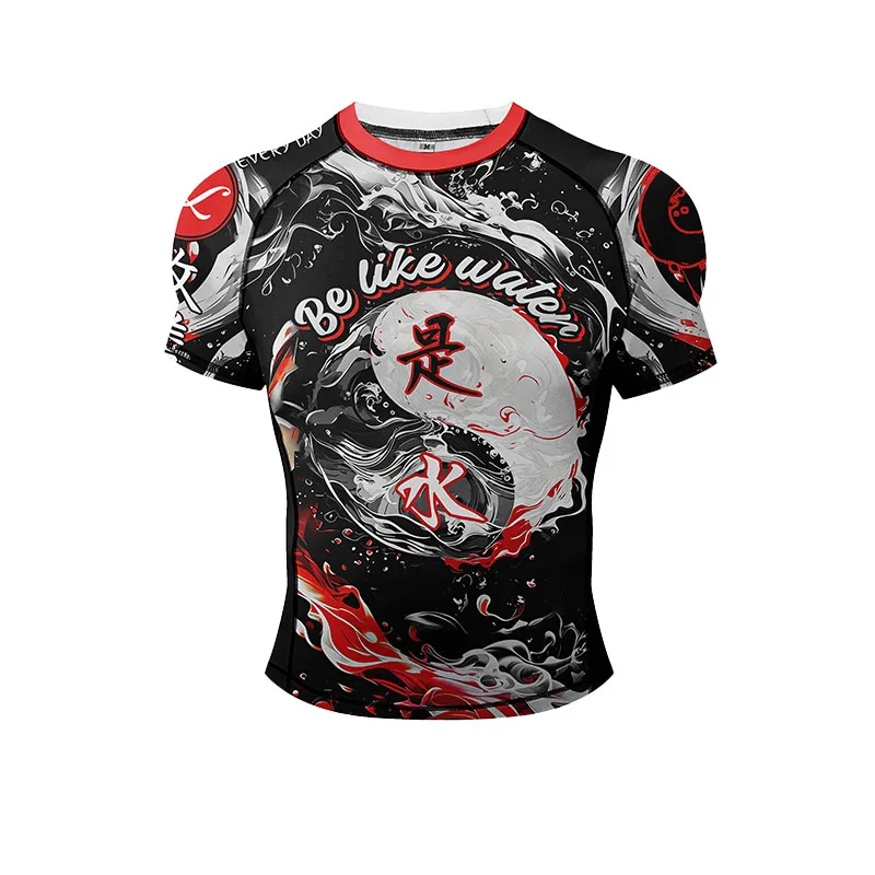 No Gi BJJ Shirts Jiu Jitsu Kickboxing Training Rashguard Compression Sports Gym Blouse Polyester Spandex Hem Rubber for Fitness
