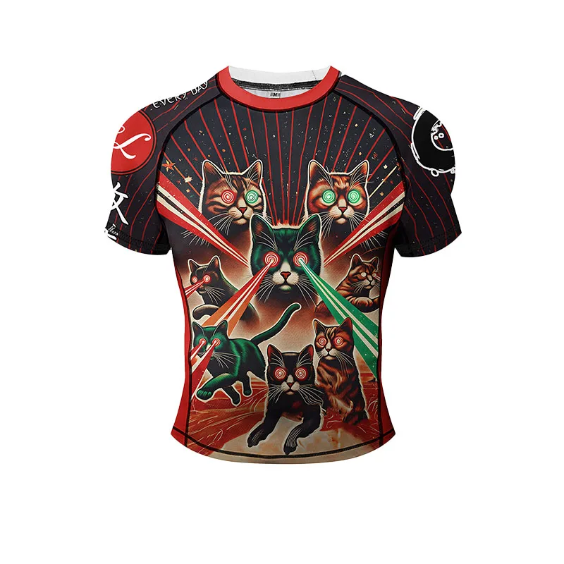 No Gi BJJ Shirts Jiu Jitsu Kickboxing Training Rashguard Compression Sports Gym Blouse Polyester Spandex Hem Rubber for Fitness