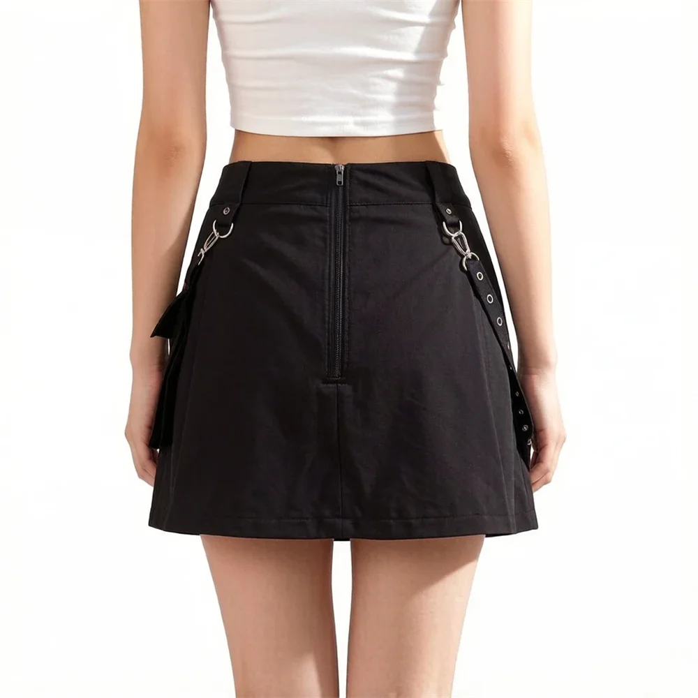 Punk Black Skirt Harajuku Gothic High Waist Women Sexy Patchwork Bandage Mini Skirts Female Streetwear