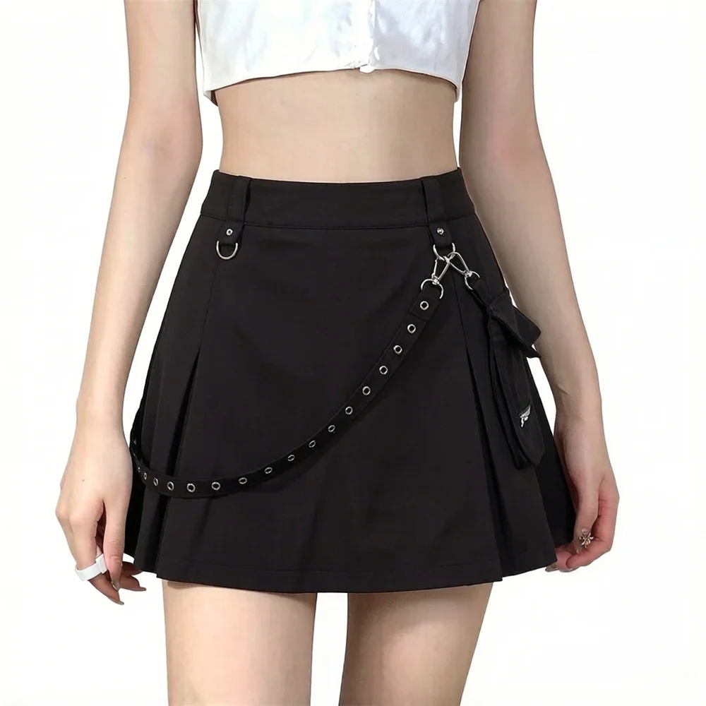 Punk Black Skirt Harajuku Gothic High Waist Women Sexy Patchwork Bandage Mini Skirts Female Streetwear