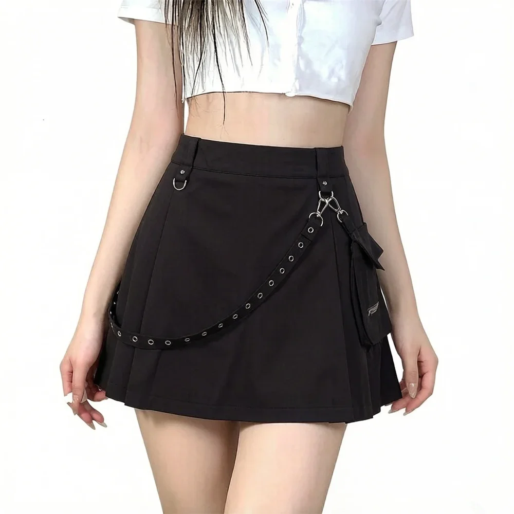 Punk Black Skirt Harajuku Gothic High Waist Women Sexy Patchwork Bandage Mini Skirts Female Streetwear