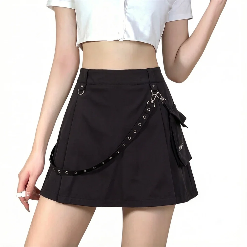 Punk Black Skirt Harajuku Gothic High Waist Women Sexy Patchwork Bandage Mini Skirts Female Streetwear