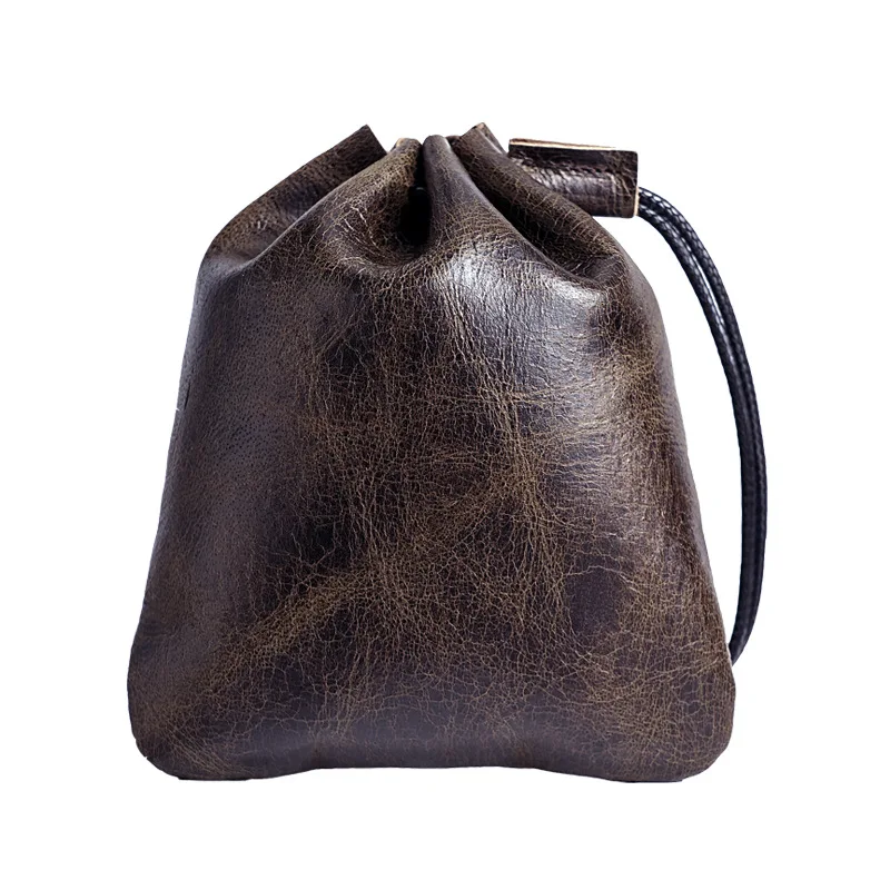 Medieval Leather Drawstring Pouch – Cowhide Dice Bag & Coin Pouch, Small Drawstring Pouch for Board Games, Jewelry, Earphones