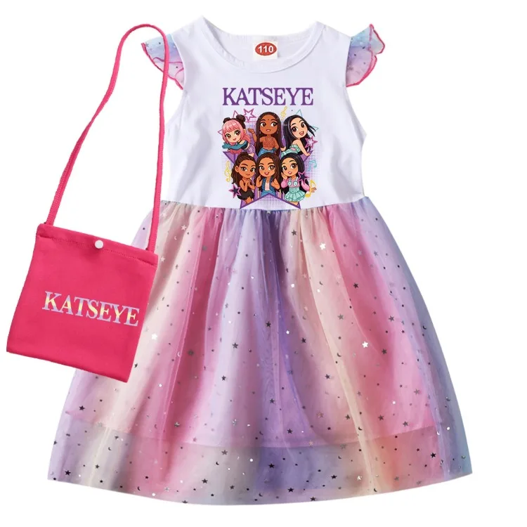 Kpop KATSEYE Costume for Baby Girls Sequin Dress Kids Fashion Wedding Party Princess Frock Children Short Sleeve Casual Dresses
