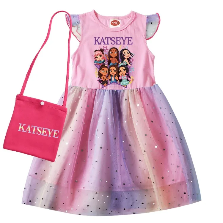 Kpop KATSEYE Costume for Baby Girls Sequin Dress Kids Fashion Wedding Party Princess Frock Children Short Sleeve Casual Dresses