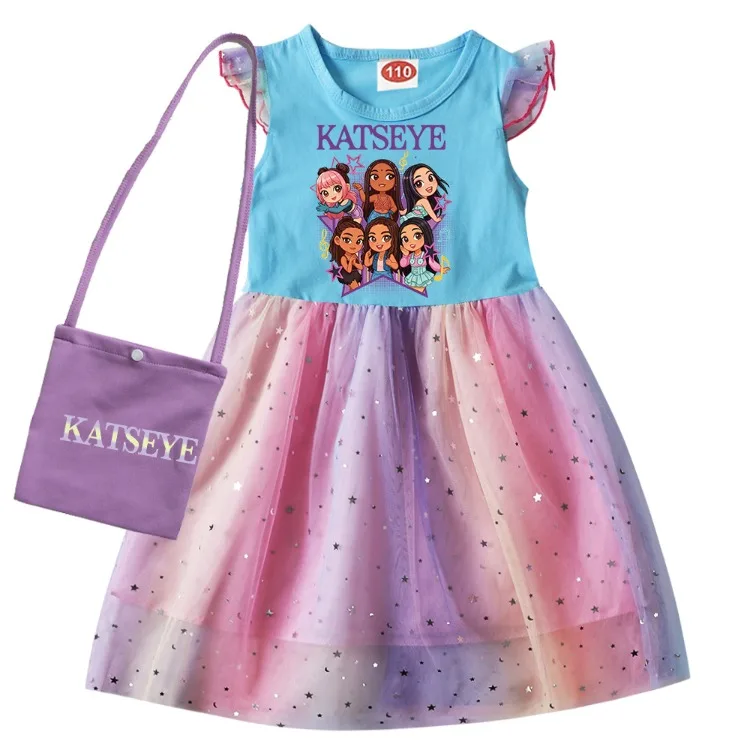 Kpop KATSEYE Costume for Baby Girls Sequin Dress Kids Fashion Wedding Party Princess Frock Children Short Sleeve Casual Dresses