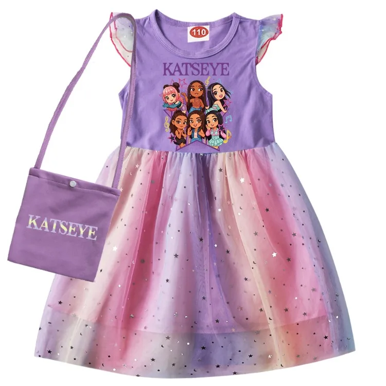 Kpop KATSEYE Costume for Baby Girls Sequin Dress Kids Fashion Wedding Party Princess Frock Children Short Sleeve Casual Dresses