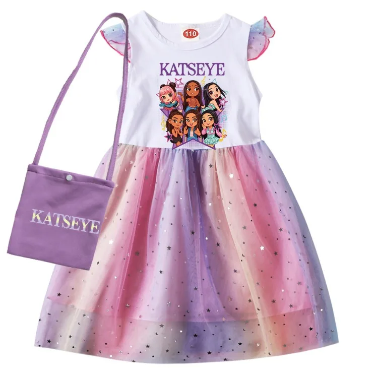 Kpop KATSEYE Costume for Baby Girls Sequin Dress Kids Fashion Wedding Party Princess Frock Children Short Sleeve Casual Dresses