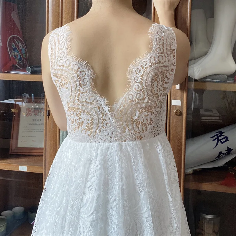 White Lace Flower Girl Dress with Big Bow Elegant Sleeveless A-Line Ball Gowns Formal Communion Wedding Party Dresses