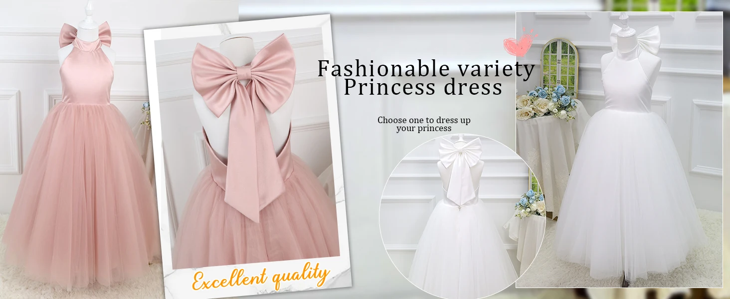 White Lace Flower Girl Dress with Big Bow Elegant Sleeveless A-Line Ball Gowns Formal Communion Wedding Party Dresses