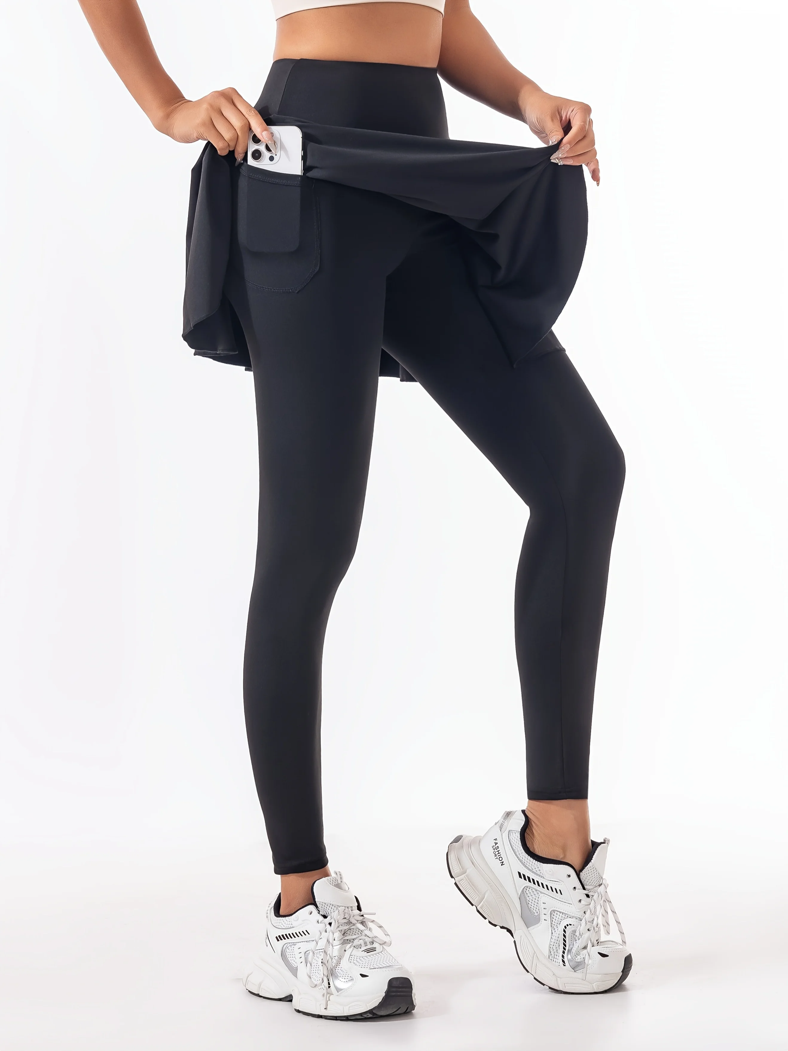 Plus Size Women's Fake Two-Piece Yoga Pants High Waist Quick Dry Sports Pants Running Fitness Leggings With Skirt Overlay