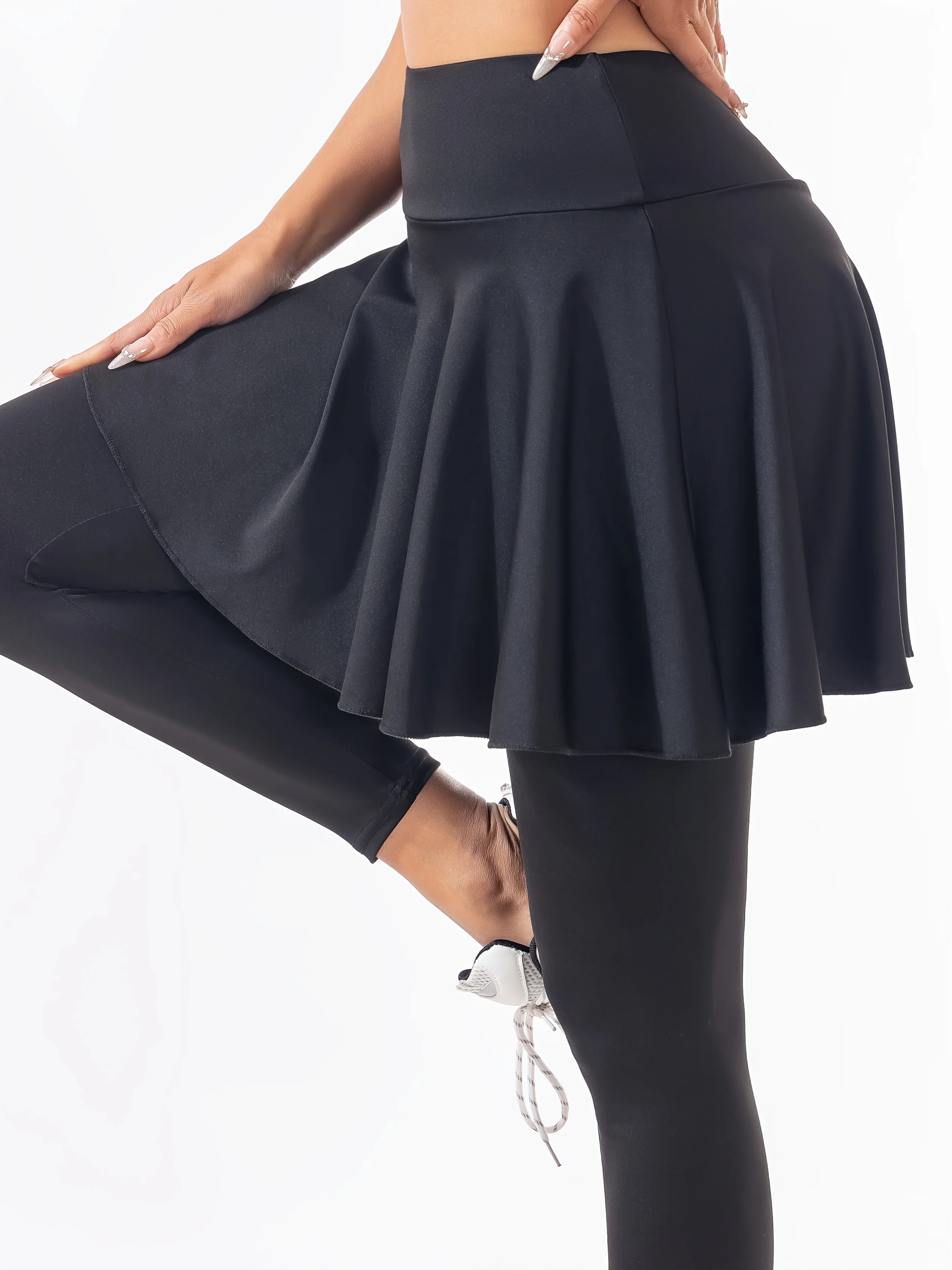 Plus Size Women's Fake Two-Piece Yoga Pants High Waist Quick Dry Sports Pants Running Fitness Leggings With Skirt Overlay
