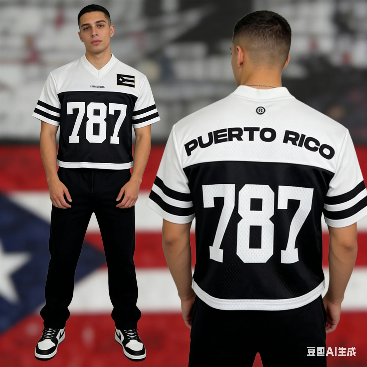New Puerto Rico 787 Football Jersey Unisex Jersey Fashion Y2k V-neck Men's Top Summer Men's Sport Tshirt