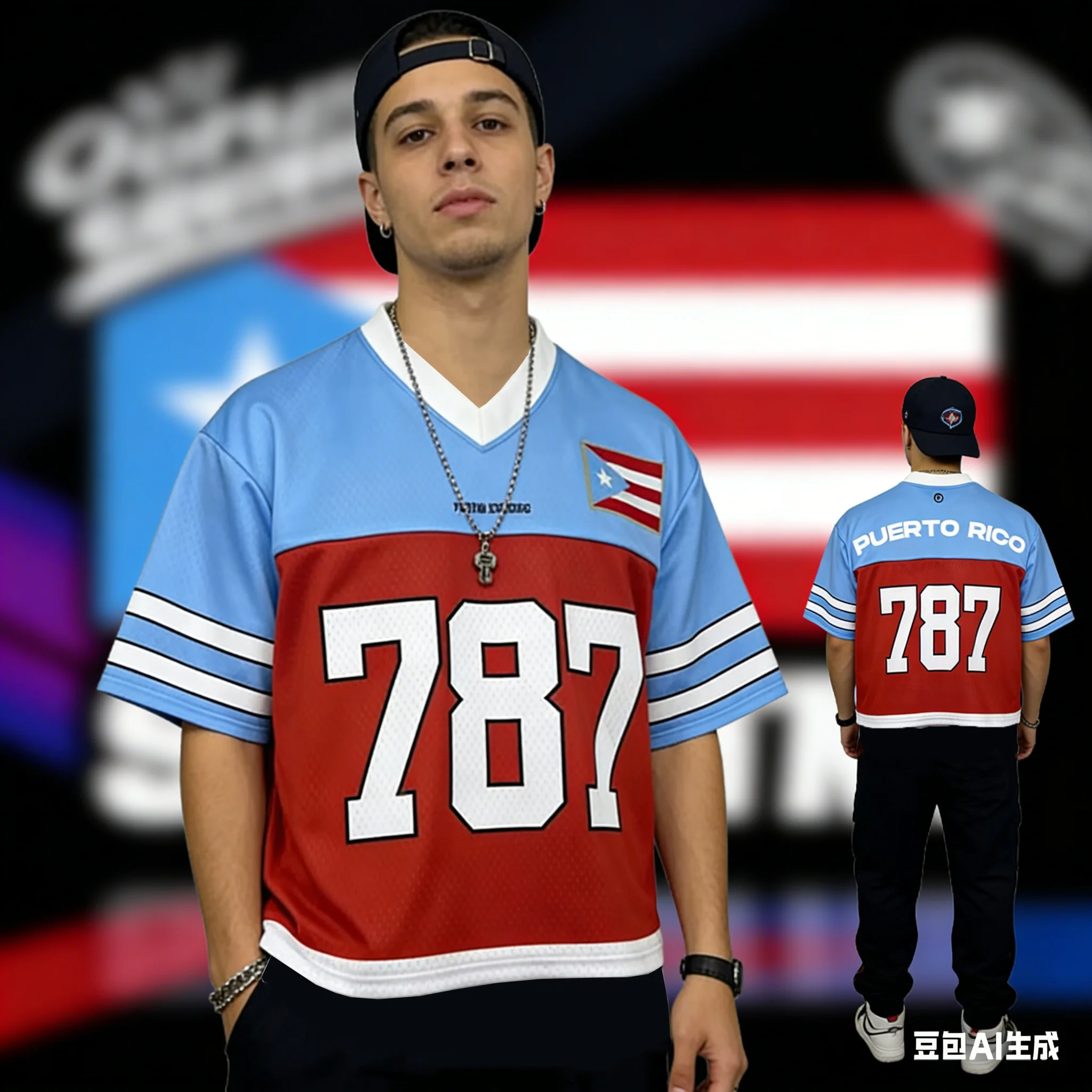 New Puerto Rico 787 Football Jersey Unisex Jersey Fashion Y2k V-neck Men's Top Summer Men's Sport Tshirt