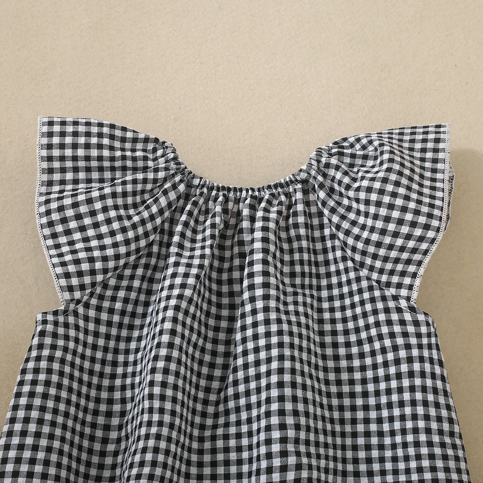 Summer neutral infant multi-color plaid flying sleeves cute Romper