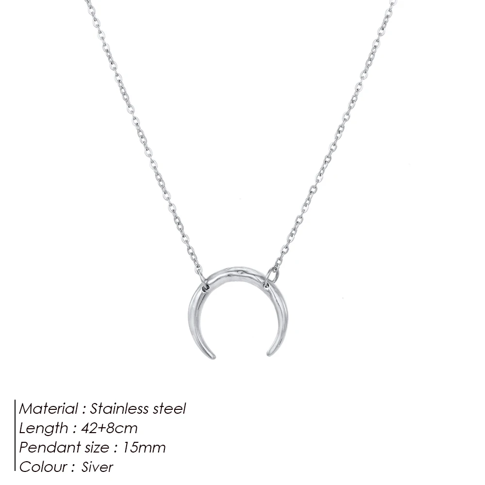 Hiraeva 15mm Crescent Moon Pendant Necklace for Women Stainless Steel Dainty Minimalist Horn Choker Adjustable Jewelry