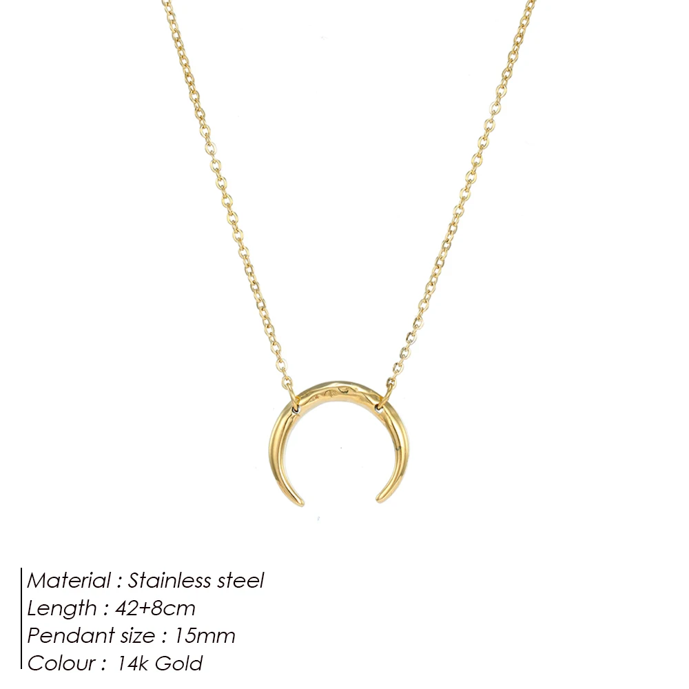 Hiraeva 15mm Crescent Moon Pendant Necklace for Women Stainless Steel Dainty Minimalist Horn Choker Adjustable Jewelry