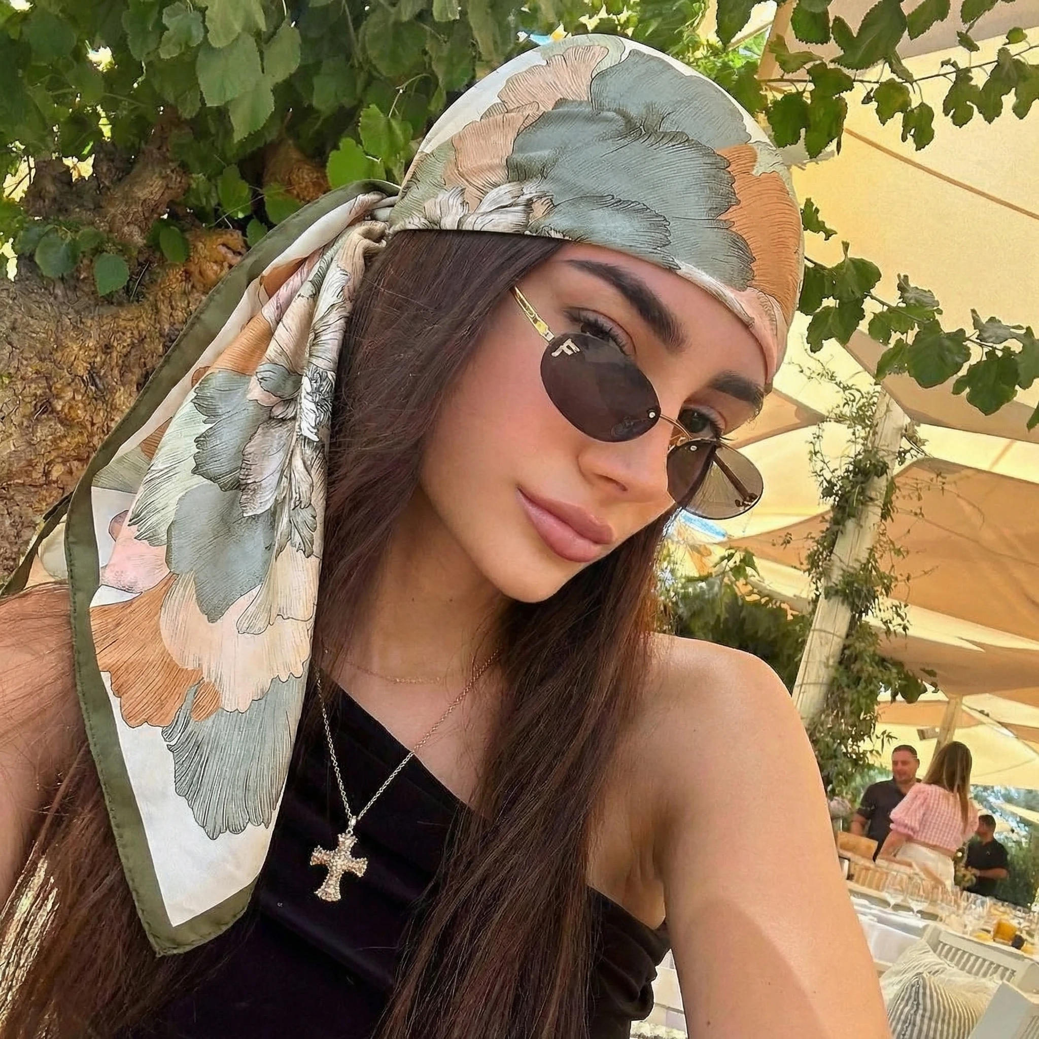 Square Silk Scarf Women Luxury Brand Satin Print Hijab Scarves Muslim Pareo Bandana Female Shawl Wrap Headband Foulard 90cm