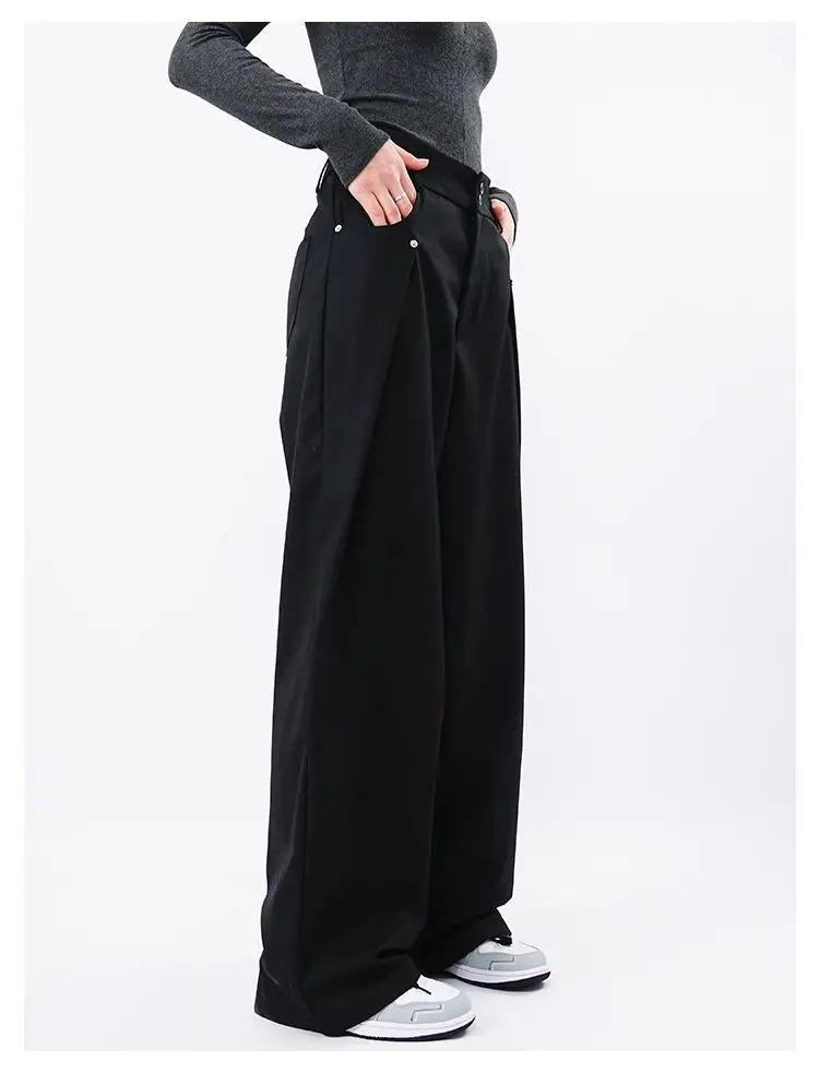 Drape Causal Wide Leg Pants Men Loose Streetwear Harajuku Work Wear Business Suit Pants Korean Baggy Cool Black/Gray Trousers