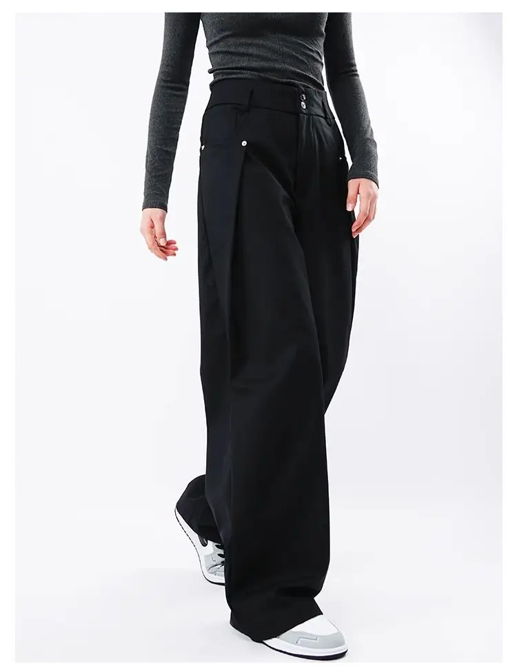 Drape Causal Wide Leg Pants Men Loose Streetwear Harajuku Work Wear Business Suit Pants Korean Baggy Cool Black/Gray Trousers