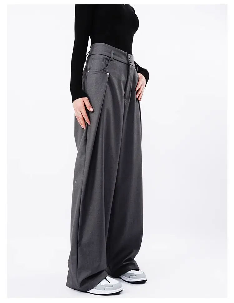 Drape Causal Wide Leg Pants Men Loose Streetwear Harajuku Work Wear Business Suit Pants Korean Baggy Cool Black/Gray Trousers
