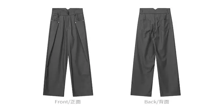 Drape Causal Wide Leg Pants Men Loose Streetwear Harajuku Work Wear Business Suit Pants Korean Baggy Cool Black/Gray Trousers