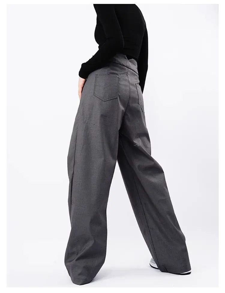Drape Causal Wide Leg Pants Men Loose Streetwear Harajuku Work Wear Business Suit Pants Korean Baggy Cool Black/Gray Trousers
