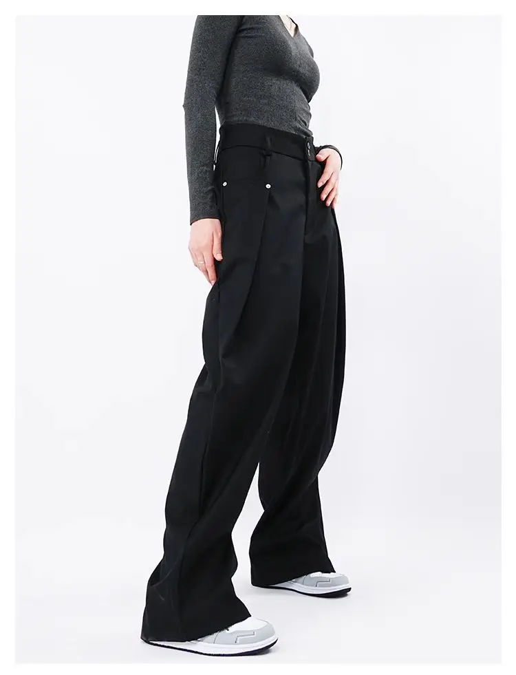 Drape Causal Wide Leg Pants Men Loose Streetwear Harajuku Work Wear Business Suit Pants Korean Baggy Cool Black/Gray Trousers