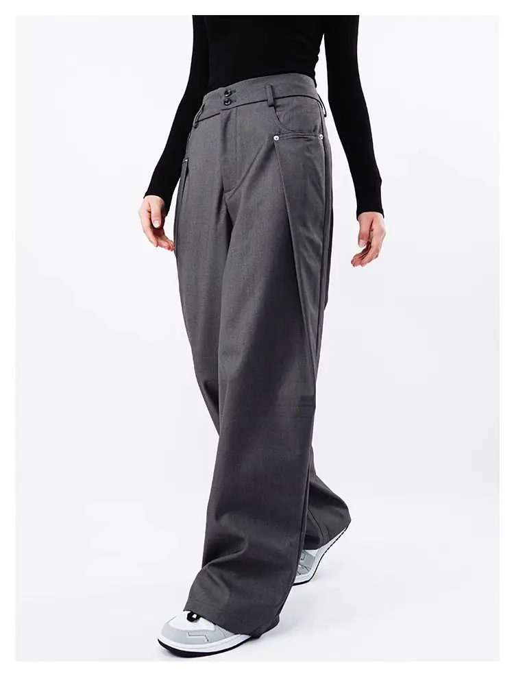 Drape Causal Wide Leg Pants Men Loose Streetwear Harajuku Work Wear Business Suit Pants Korean Baggy Cool Black/Gray Trousers