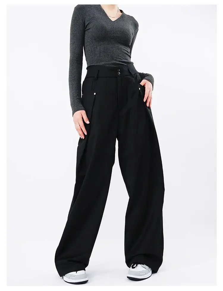 Drape Causal Wide Leg Pants Men Loose Streetwear Harajuku Work Wear Business Suit Pants Korean Baggy Cool Black/Gray Trousers