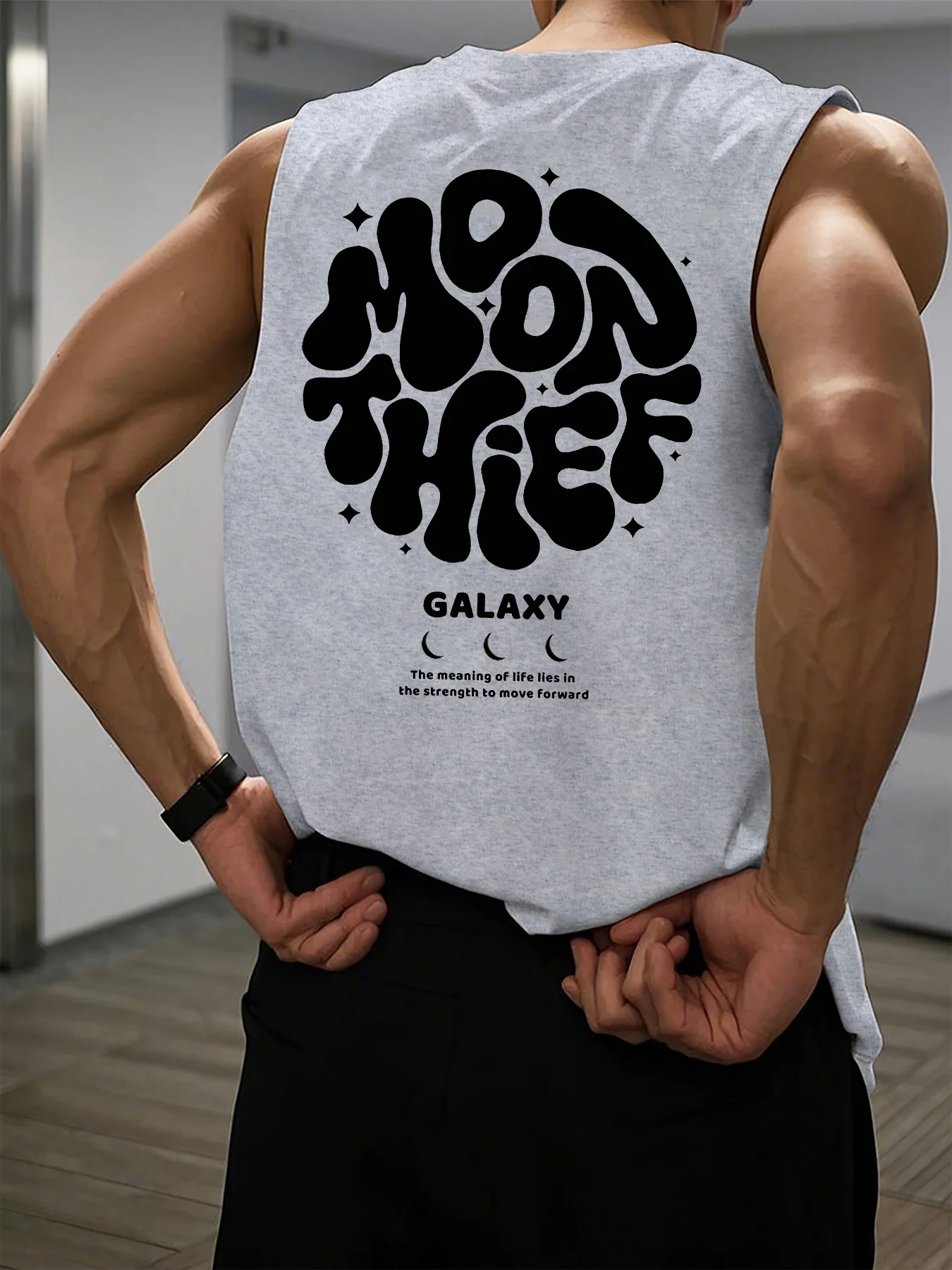 100% Pure Cotton Men's Summer Fashion Casual Sports Loose Months for Galaxy Printed Breathable Round Neck Sleeveless Vest