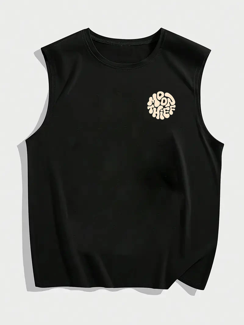 100% Pure Cotton Men's Summer Fashion Casual Sports Loose Months for Galaxy Printed Breathable Round Neck Sleeveless Vest