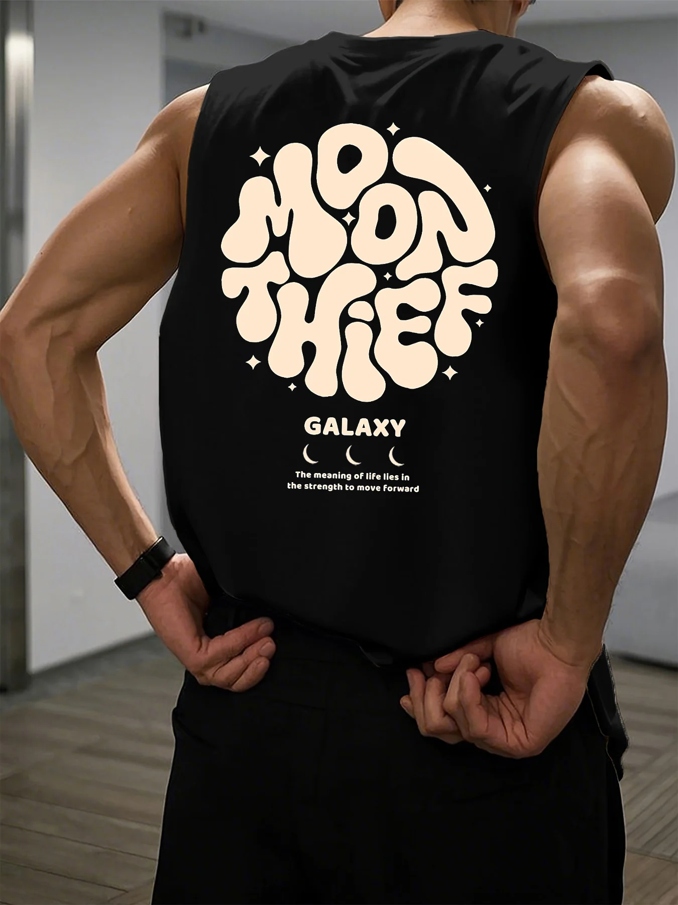100% Pure Cotton Men's Summer Fashion Casual Sports Loose Months for Galaxy Printed Breathable Round Neck Sleeveless Vest