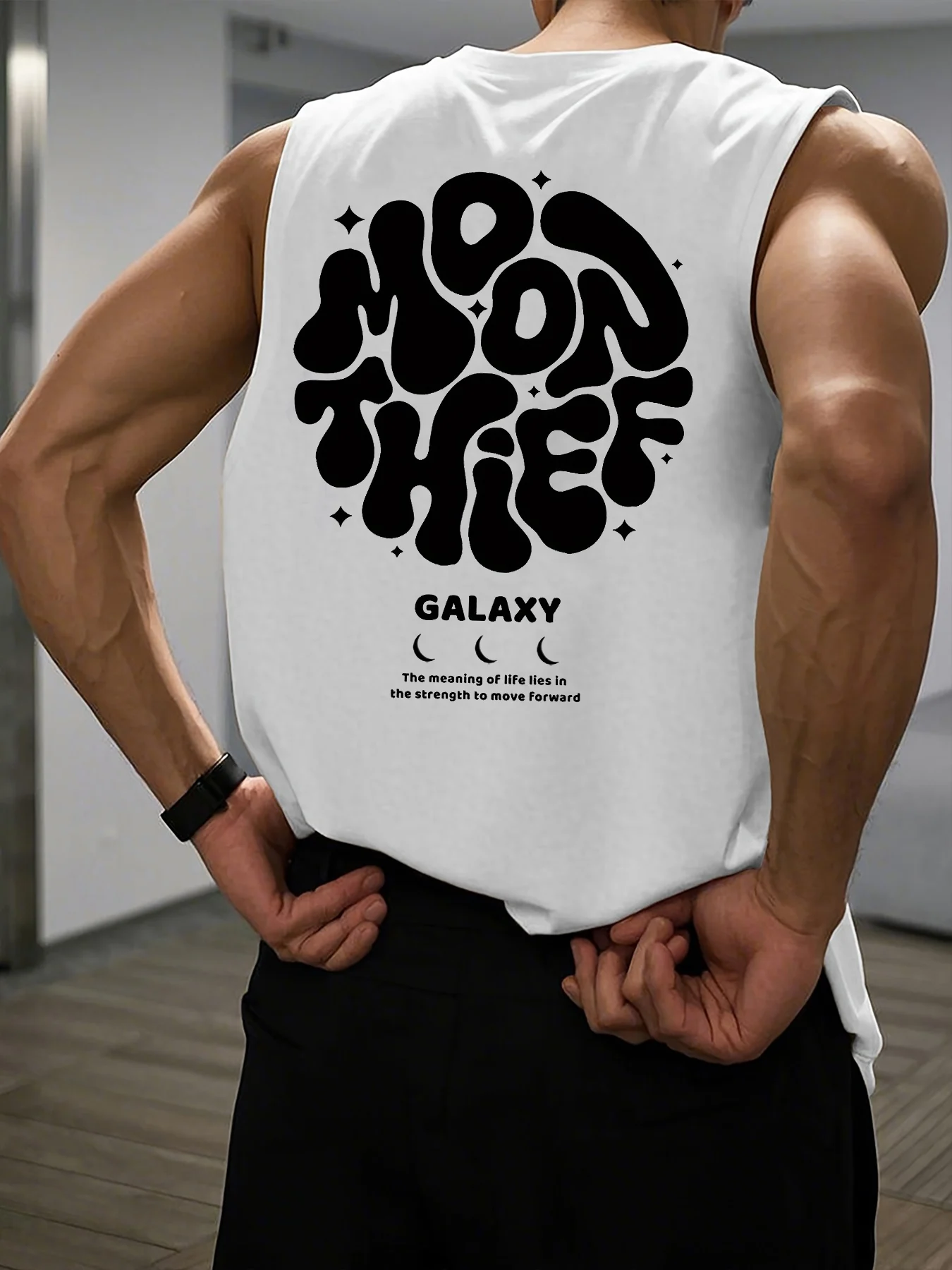 100% Pure Cotton Men's Summer Fashion Casual Sports Loose Months for Galaxy Printed Breathable Round Neck Sleeveless Vest