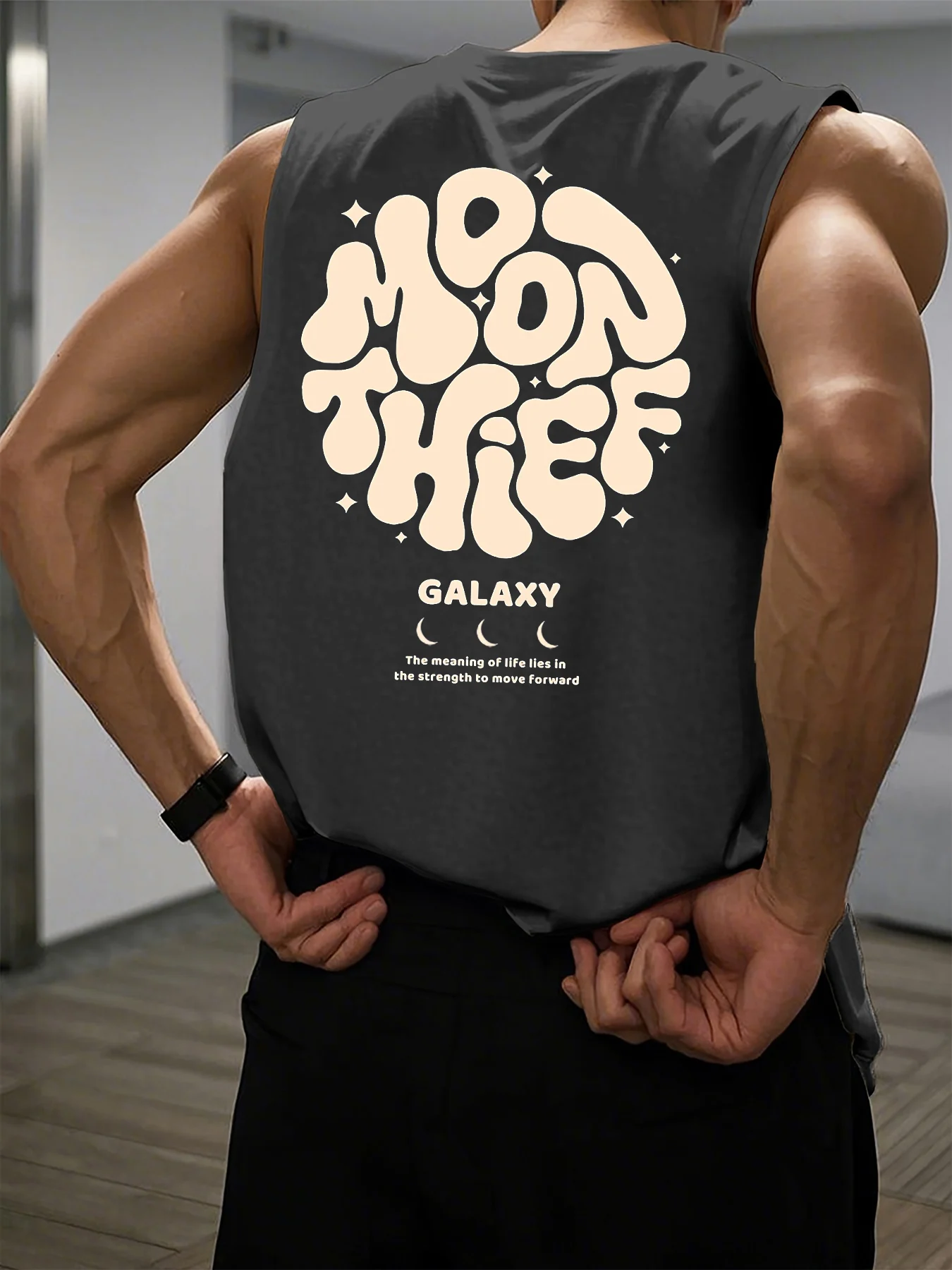 100% Pure Cotton Men's Summer Fashion Casual Sports Loose Months for Galaxy Printed Breathable Round Neck Sleeveless Vest
