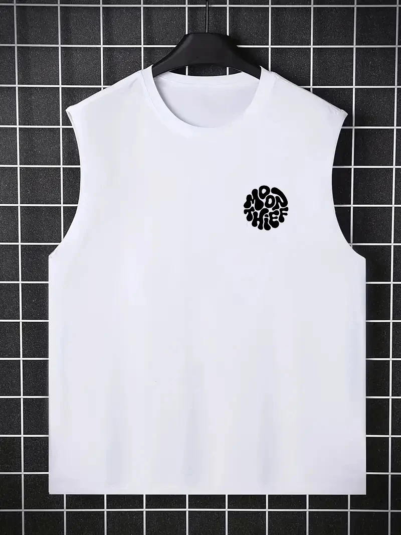 100% Pure Cotton Men's Summer Fashion Casual Sports Loose Months for Galaxy Printed Breathable Round Neck Sleeveless Vest