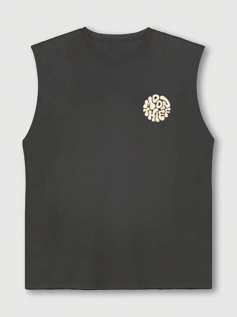 100% Pure Cotton Men's Summer Fashion Casual Sports Loose Months for Galaxy Printed Breathable Round Neck Sleeveless Vest