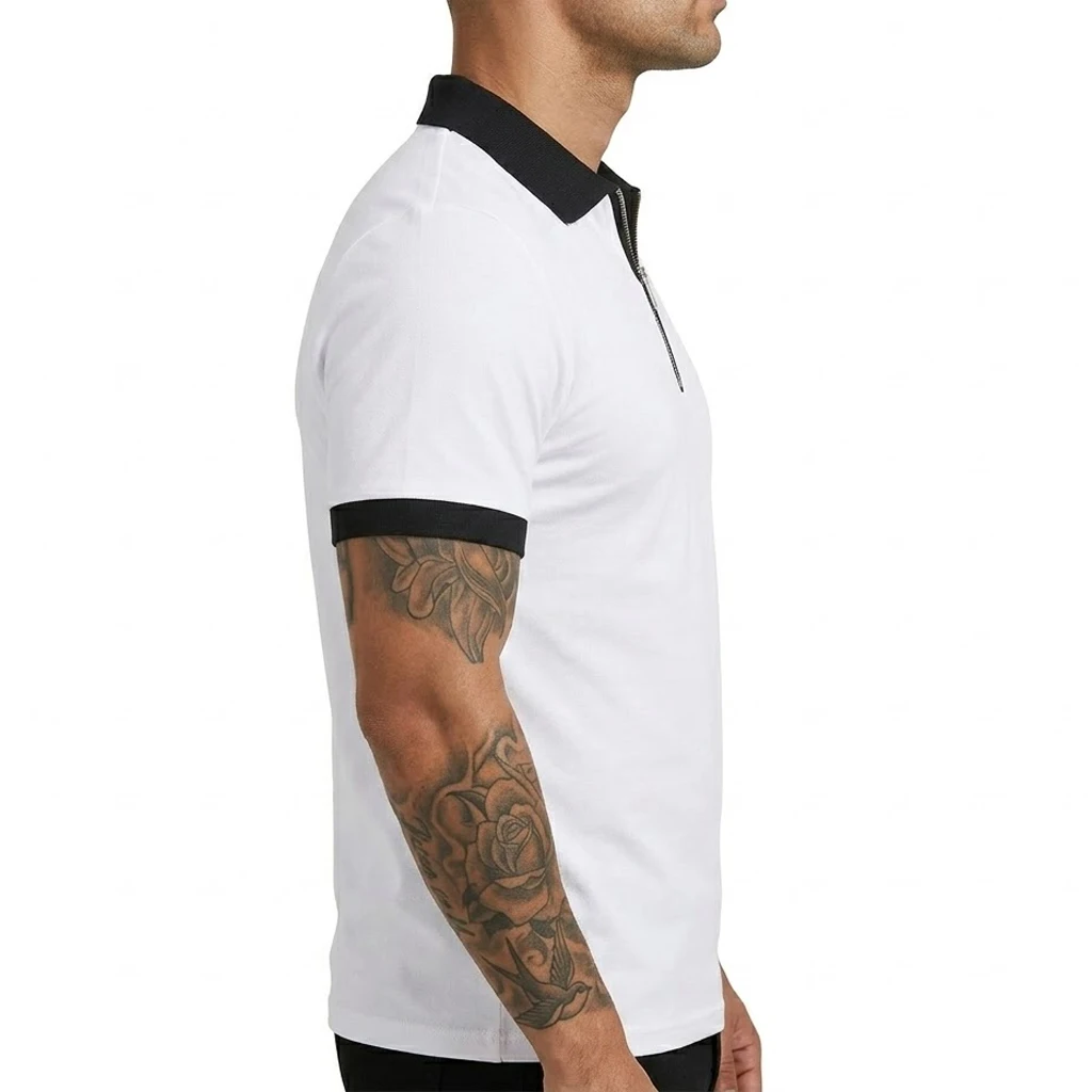 Summer Men's Zipper Short Sleeve Polo Shirts Casual Color Block T-Shirt Lightweight Shirts for Men New Laple Wicking Streetwear