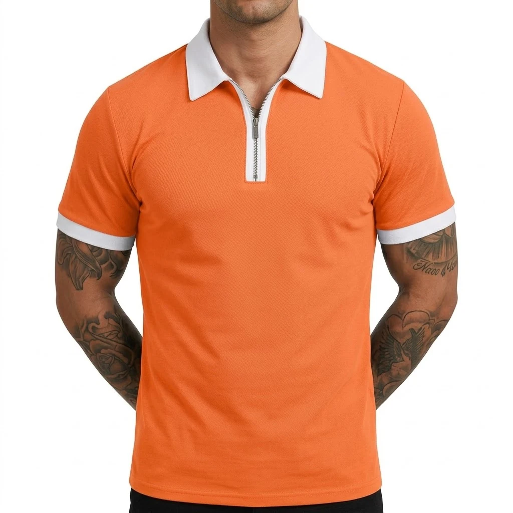 Summer Men's Zipper Short Sleeve Polo Shirts Casual Color Block T-Shirt Lightweight Shirts for Men New Laple Wicking Streetwear