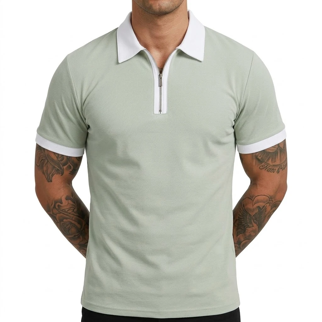 Summer Men's Zipper Short Sleeve Polo Shirts Casual Color Block T-Shirt Lightweight Shirts for Men New Laple Wicking Streetwear
