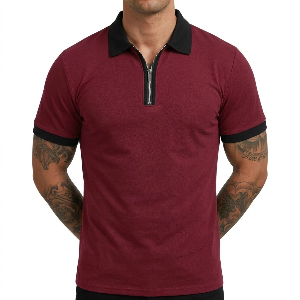 Summer Men's Zipper Short Sleeve Polo Shirts Casual Color Block T-Shirt Lightweight Shirts for Men New Laple Wicking Streetwear
