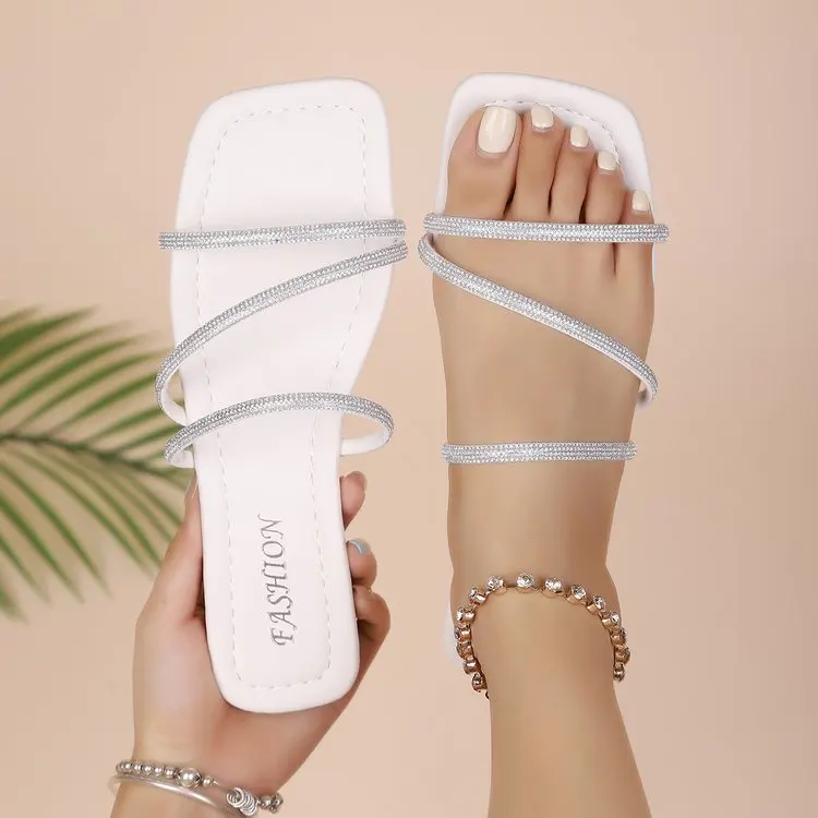 Summer Elegant Square Toe Sexy Flat Slippers Fashionable Best Selling New Comfortable Plus Size Women's Shoes